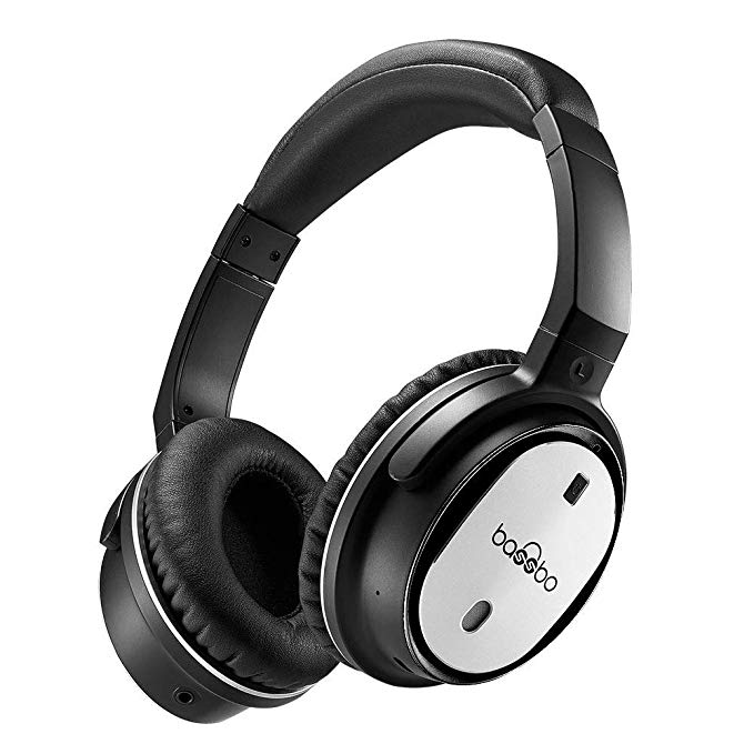 Bassbo Active Noise Cancelling Bluetooth Headphone with Built-in Mic,Stereo System,Wireless and Wired,Over-ear Stretchable,comfortable and light earpads design (Black)