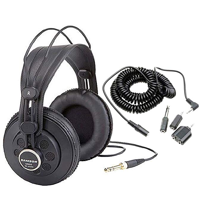 Samson SR850 Studio Reference Headphones + Headphone Extension Cord with Adapters