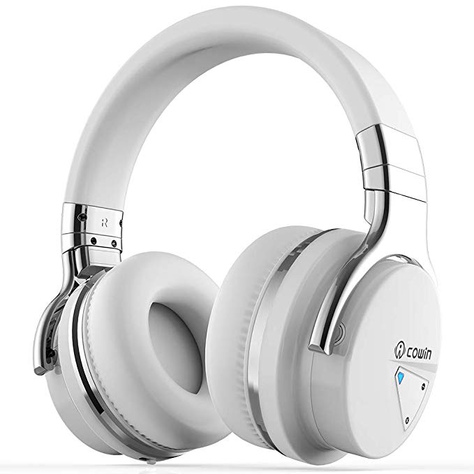 COWIN E7 Active Noise Cancelling Bluetooth Headphones with Microphone Wireless Headphones Over Ear, 30H Playtime for Travel Work TV Computer Cellphone - White