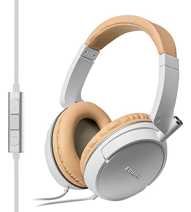 Edifier P841 Comfortable Noise Isolating Over-Ear Headphones With Microphone And Volume Controls - White